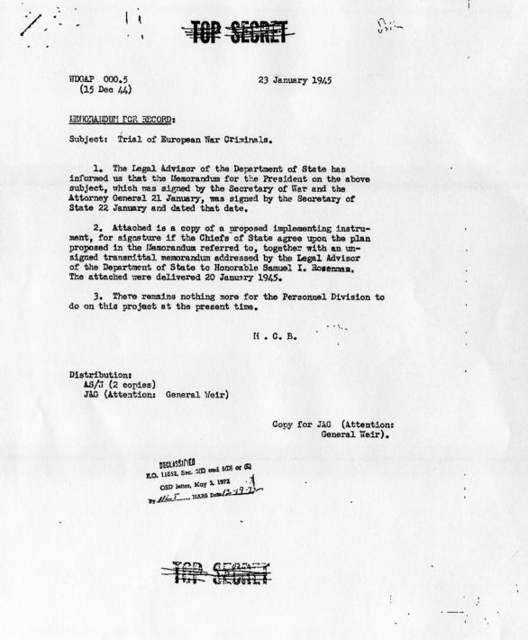 Memorandum for Record by Murray C.  Bernays, accompanied by related correspondence