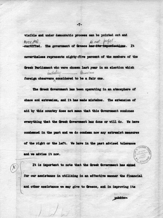 Draft of President\'s Message to Congress in regard to Greece