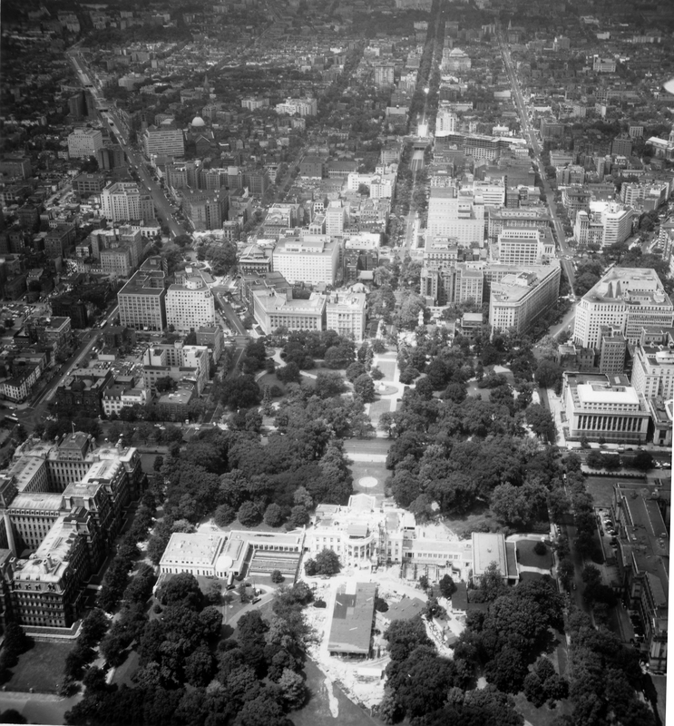 Aerial photograph of Washington, D. C., showing White House under renovation Harry S. Truman
