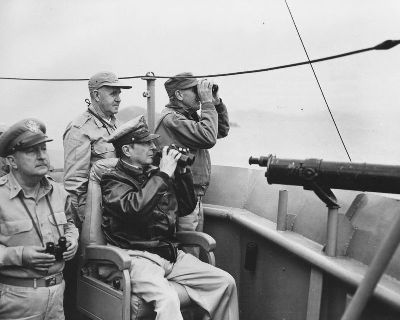 General Douglas MacArthur and members of his staff during Korean War Harry S. Truman