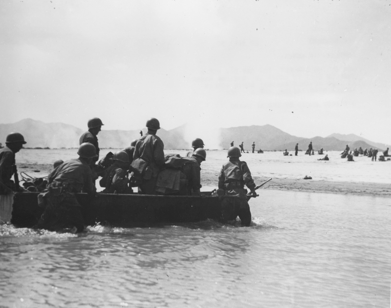 Taejon Men of First Cavalry Division, crossing Nakdong River near Taejon ...