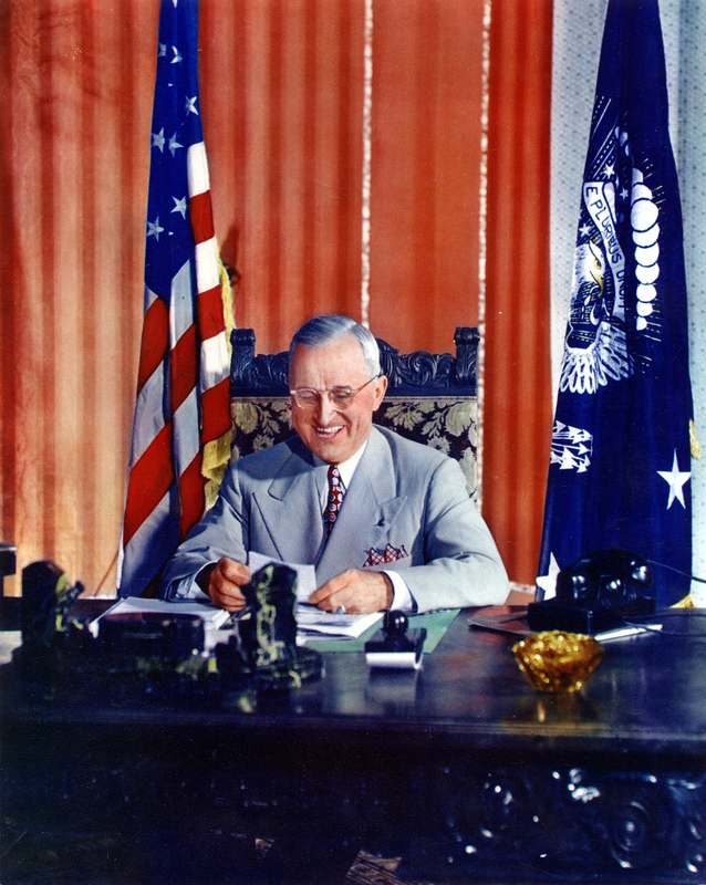 Portrait of President Harry S. Truman at Desk in Potsdam, Smiling | Harry S. Truman Portrait of President Harry S. Truman at Desk in Potsdam, Smiling | Harry S. Truman