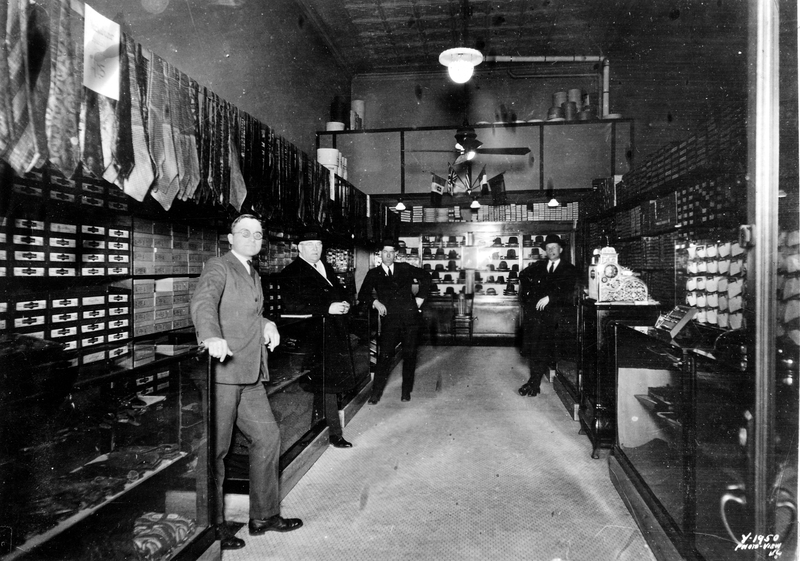 Harry S. Truman and friends in his haberdashery store, ca. 1920