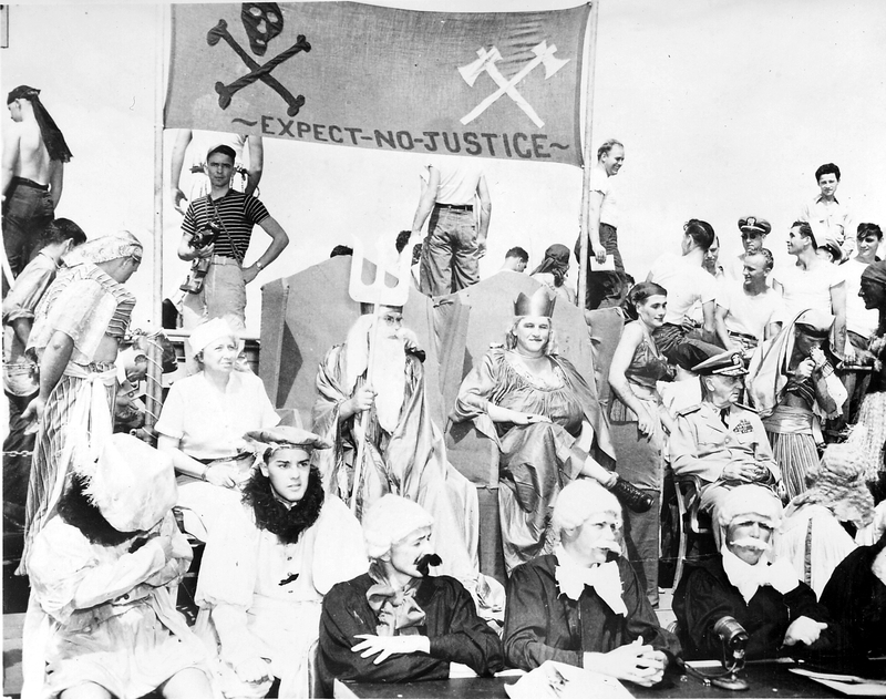 First Lady Bess Truman Participates in a Crossing the Equator Ceremony