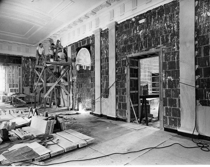 Southeast view in main corridor of White House during renovation ...