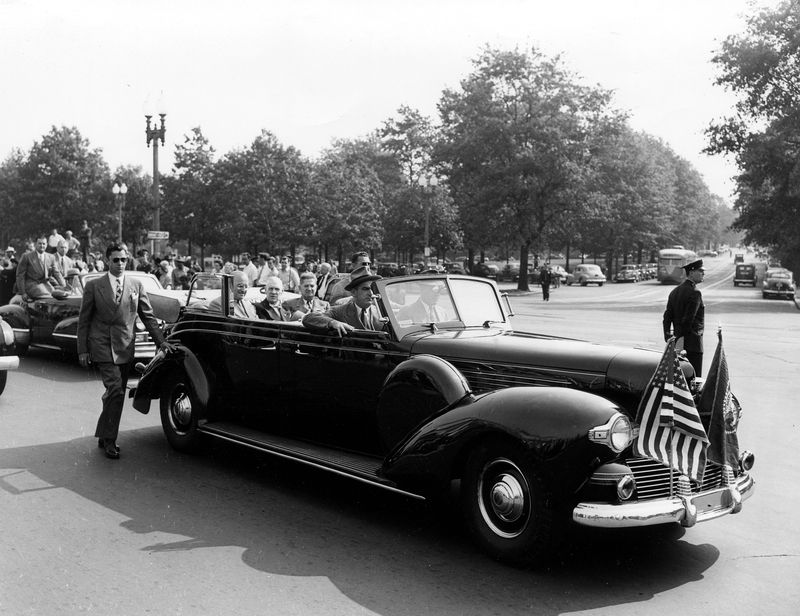 President Truman in Motorcade Returning to Washington, D.C., During the ...