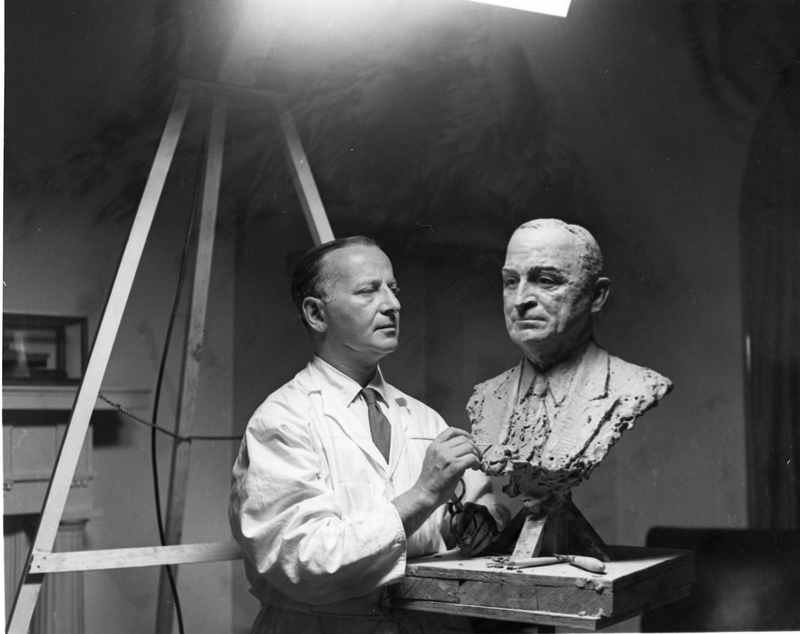 Sculptor Nison Tregor with President Truman's Bust | Harry S. Truman
