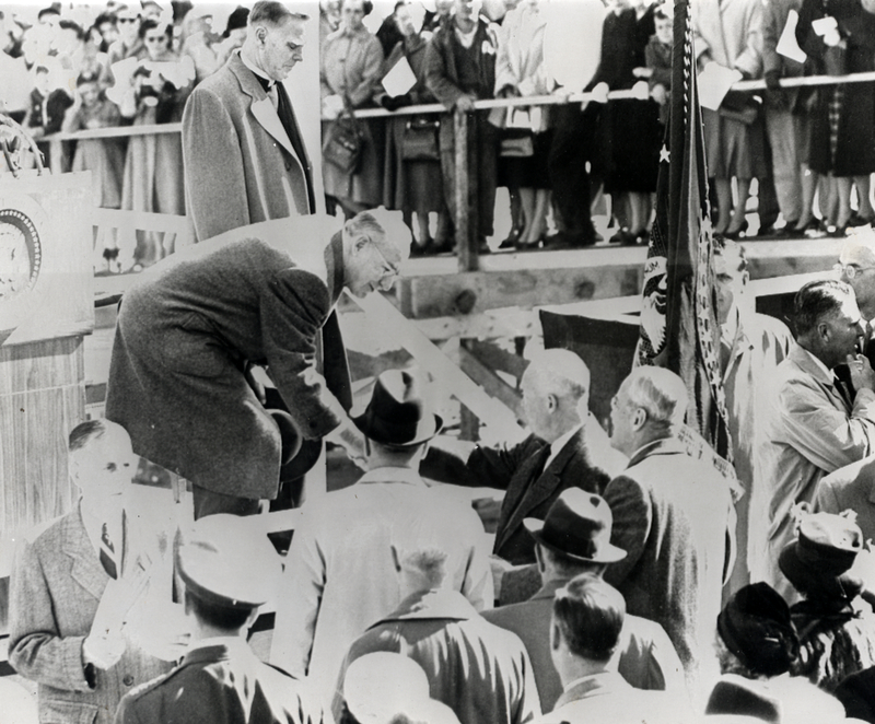 Rear Adm. Sidney W. Souers Shakes Hands with President Eisenhower