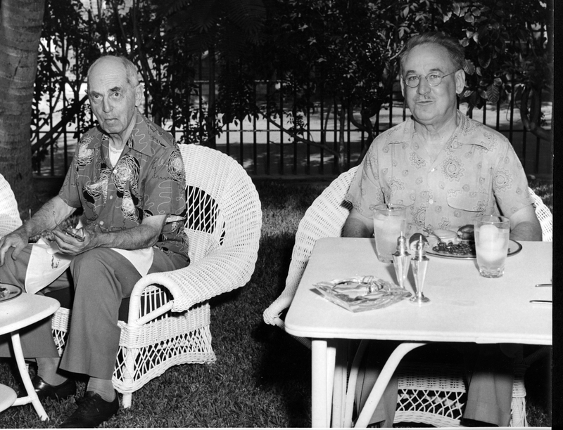Lunching on the Little White House lawn are William D. Leahy (left) and