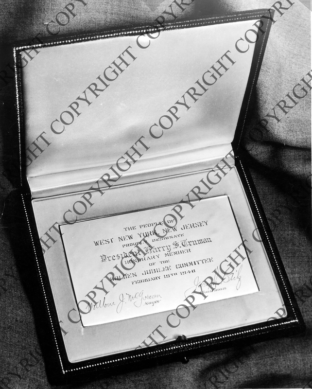 Membership plaque from the people of West New York, New Jersey Harry S. Truman