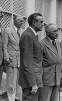 President Truman, Dean Acheson, George C. Marshall, W. Averell Harriman and reporters, July 13, 1951.